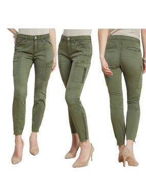 L'Agence Montgomery Brigade Olive green Skinny Cargo Pants zipp ankles 28
